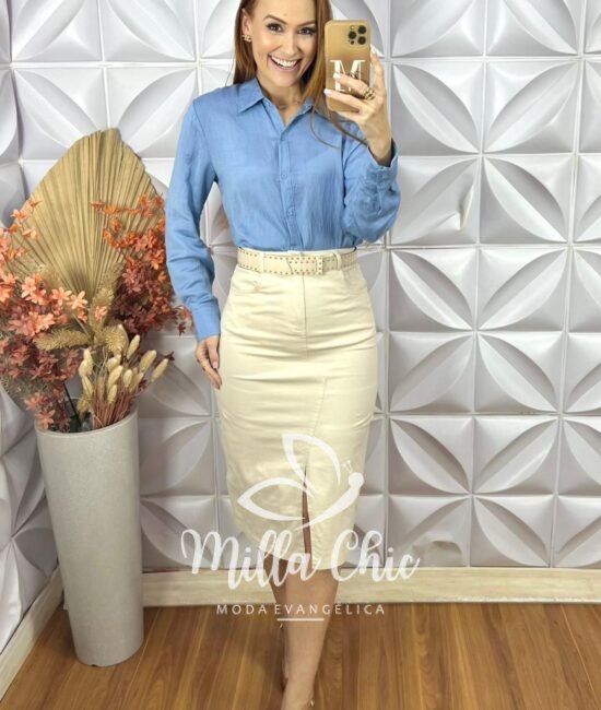 Camisa Nívea Em Viscose Acetinada - Azul - Milla Chic