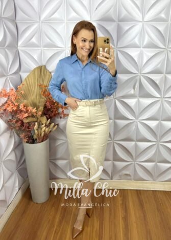 Camisa Nívea Em Viscose Acetinada - Azul - Milla Chic
