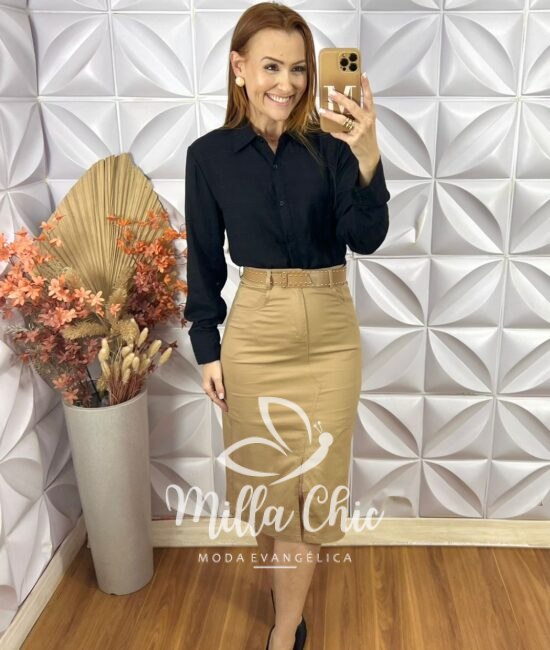 Camisa Nívea Em Viscose Acetinada - Preta - Milla Chic