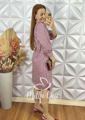 Chemise Itália Listras em Tricoline - Vermelho - Milla Chic
