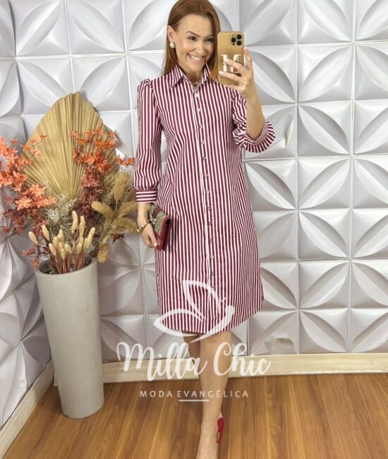 Chemise Itália Listras em Tricoline - Vermelho - Milla Chic