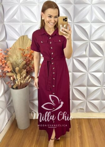 Chemise Martina Em Viscolinho - Vinho - Milla Chic