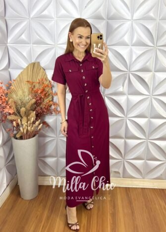 Chemise Martina Em Viscolinho - Vinho - Milla Chic