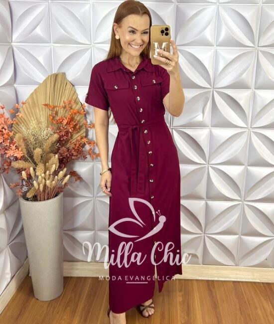 Chemise Martina Em Viscolinho - Vinho - Milla Chic
