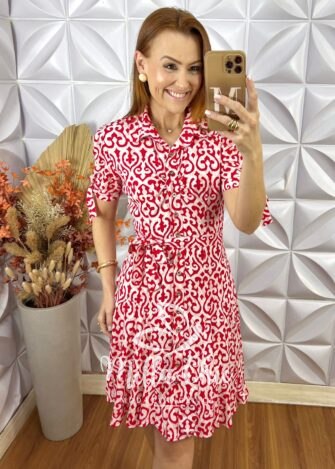 Chemise Pérola Em Viscolinho Póa - Vermelho - Milla Chic