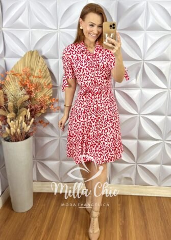 Chemise Pérola Em Viscolinho Póa - Vermelho - Milla Chic