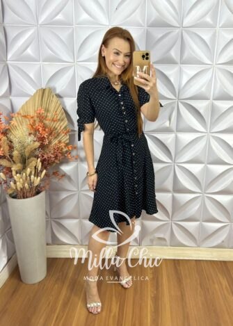 Chemise Pérola Em Viscolinho Póa - Azul Marinho - Milla Chic