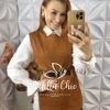 Conjunto Celinha Camisa E Colete Tricot - Bege - Milla Chic