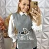 Conjunto Celinha Camisa E Colete Tricot - Bege - Milla Chic