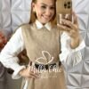 Conjunto Celinha Camisa E Colete Tricot - Bege - Milla Chic
