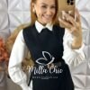 Conjunto Celinha Camisa E Colete Tricot - Bege - Milla Chic
