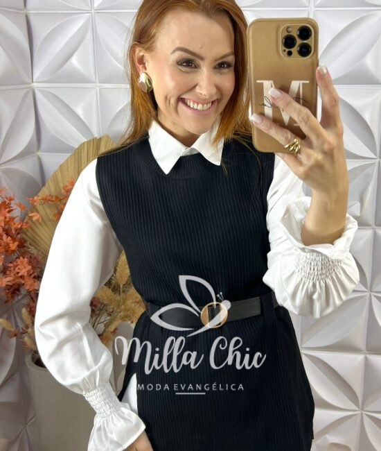 Conjunto Celinha Camisa E Colete Tricot - Bege - Milla Chic