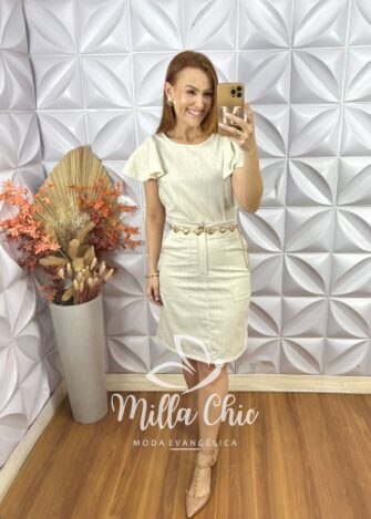 Conjunto Estefânia Em Linho - Areia - Milla Chic