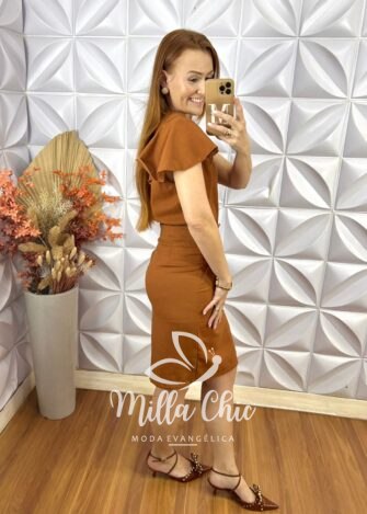 Conjunto Estefânia Em Linho - Caramelo - Milla Chic