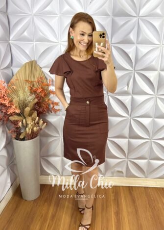Conjunto Estefânia Em Linho - Caramelo - Milla Chic