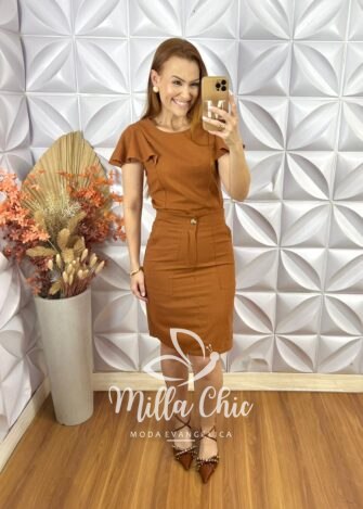 Conjunto Estefânia Em Linho - Caramelo - Milla Chic