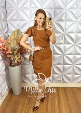 Conjunto Estefânia Em Linho - Caramelo - Milla Chic