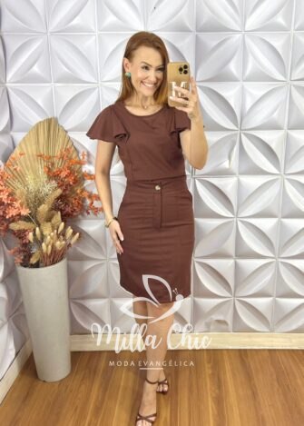 Conjunto Estefânia Em Linho - Caramelo - Milla Chic