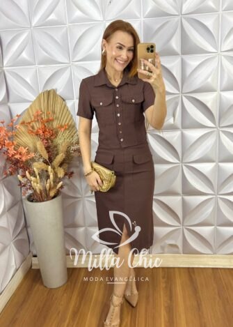 Conjunto Tarcy Em Alfaiataria Marrant - Marrom - Milla Chic