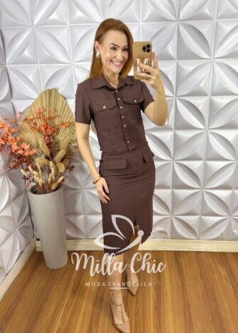 Conjunto Tarcy Em Alfaiataria Marrant - Marrom - Milla Chic