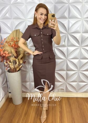 Conjunto Tarcy Em Alfaiataria Marrant - Marrom - Milla Chic