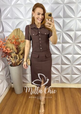 Conjunto Tarcy Em Alfaiataria Marrant - Marrom - Milla Chic