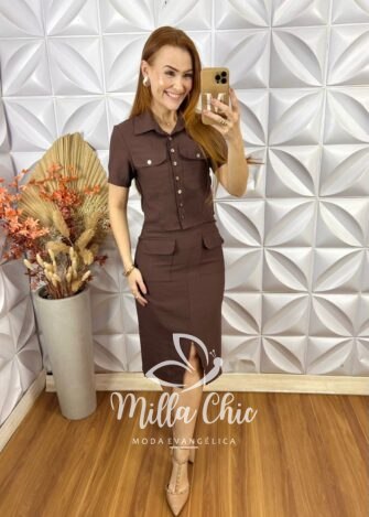 Conjunto Tarcy Em Alfaiataria Marrant - Marrom - Milla Chic