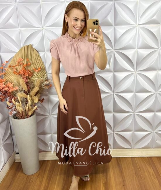Saia Gioconda Em Alfaiataria - Marrom - Milla Chic