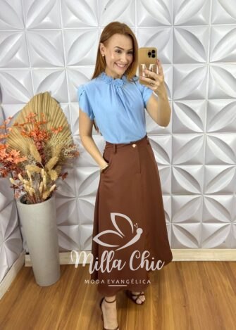 Saia Gioconda Em Alfaiataria - Marrom - Milla Chic