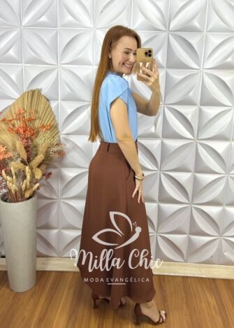 Saia Gioconda Em Alfaiataria - Marrom - Milla Chic