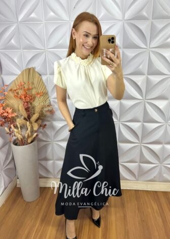 Saia Gioconda Em Alfaiataria - Preta - Milla Chic