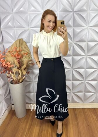 Saia Gioconda Em Alfaiataria - Preta - Milla Chic
