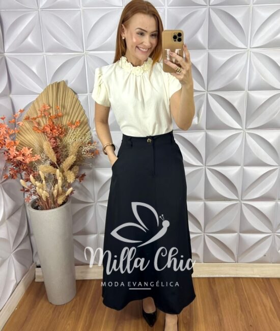 Saia Gioconda Em Alfaiataria - Preta - Milla Chic