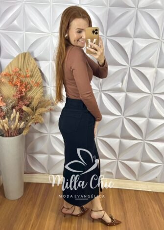 Saia jeans Babi - Preta - Milla Chic