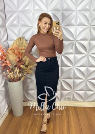 Saia jeans Babi - Preta - Milla Chic