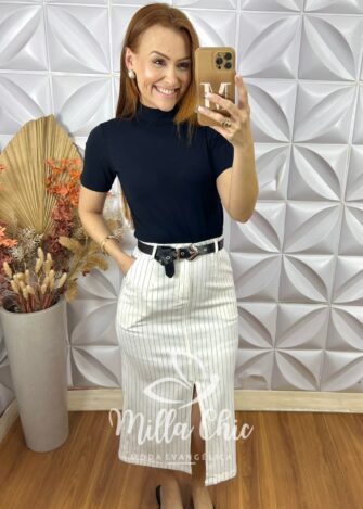 Saia Judite Risca De Giz - Branca - Milla Chic
