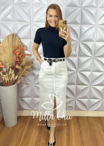 Saia Judite Risca De Giz - Branca - Milla Chic