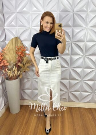 Saia Judite Risca De Giz - Branca - Milla Chic