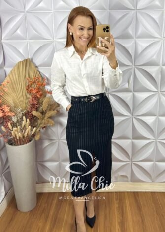 Saia Judite Risca De Giz - Branca - Milla Chic