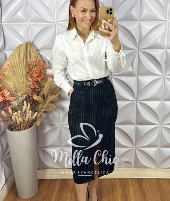 Saia Judite Risca De Giz - Branca - Milla Chic