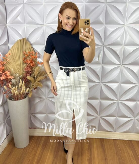 Saia Judite Risca De Giz - Branca - Milla Chic
