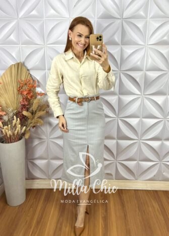 Saia Judite Risca De Giz - Bege - Milla Chic