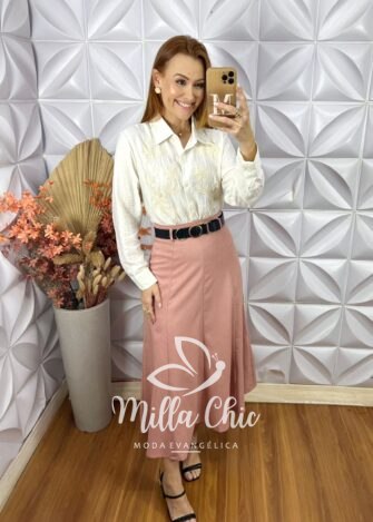 Saia Justine Em Alfaiataria - Rosa - Milla Chic