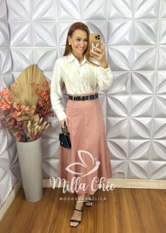 Saia Justine Em Alfaiataria - Rosa - Milla Chic