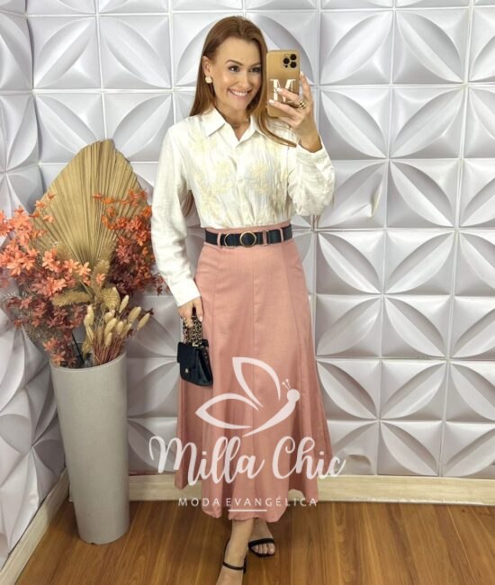 Saia Justine Em Alfaiataria - Rosa - Milla Chic