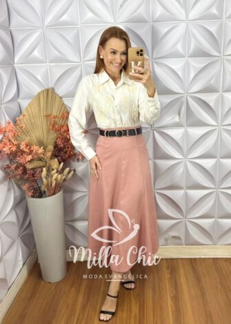 Saia Justine Em Alfaiataria - Rosa - Milla Chic