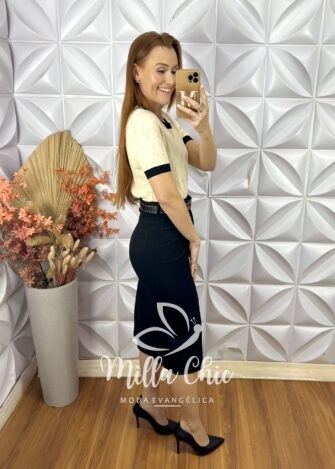 Milla Chic - millachic com br saia lisandra em sarja preta 1 Saia Lisandra Em Sarja - Preta - Milla Chic