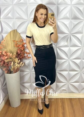 Milla Chic - millachic com br saia lisandra em sarja preta 3 Saia Lisandra Em Sarja - Preta - Milla Chic