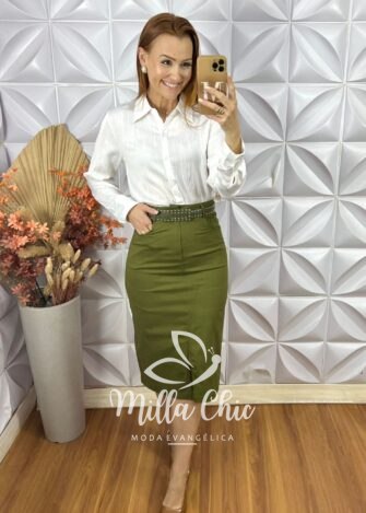 Saia Lisandra Em Sarja -Verde - Milla Chic
