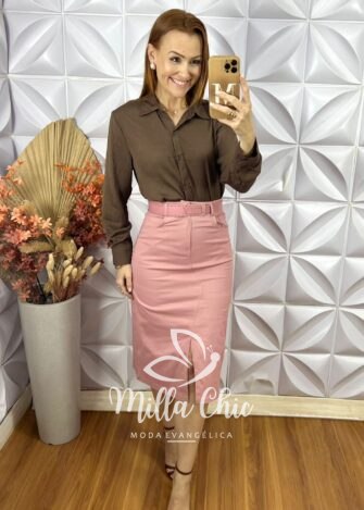 Saia Lisandra Em Sarja - Rosa - Milla Chic